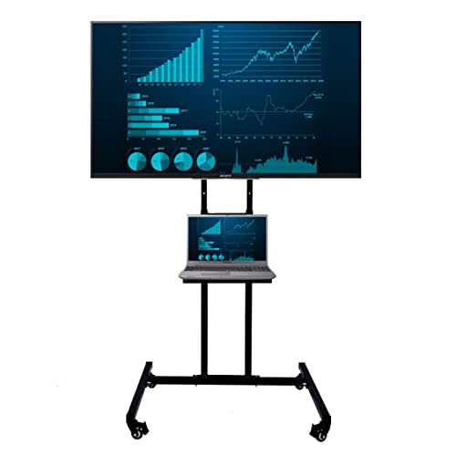 D&V Engineering Metal Mobile TV Stand on Wheels | Height Adjustable TV Trolley | Rolling Cart for 32-55 Inch LED, LCD, Smart TVs | Portable Stand for Home, Office, School and College Use - Standard
