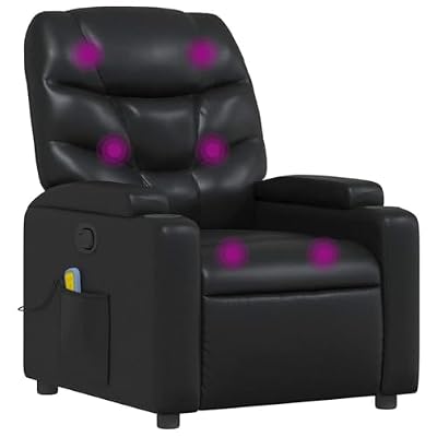 UERNGFTKM Manual Reclining Massage Recliner Chair with 6-Point Vibration, Black Faux Leather, Dual Cup Holders, Side Pocket, Supports 242.5 lbs