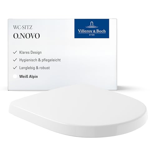 Villeroy & Boch WC-Sitz O.novo - Toilettendeckel Weiß glänzend aus robustem Duroplast - Toilettensitz mit Edelstahl-Scharnieren - Hochwertiger WC-Deckel - Klodeckel D-Form - Original Ersatzteil