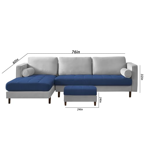 Image of Lezra LHS 4 Seater L Shape Sofa Set with Center Table for Living Room (Blue Grey Fabric) Premium Fabric Sofa