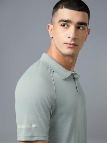 Image of TECHNOSPORT Men's 100% Polyester Slim Fit Self-Design Half Sleeve Polo T-Shirt with Double Cool, SPF50+ Properties for Gym, Workout 7 Regular Use
