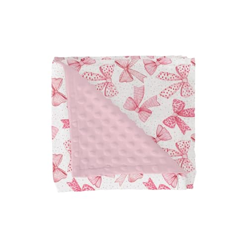 Pink Bows Baby Blankets for Girl Pink Hair Bows Leopard Stripes Soft Mink with Dotted Backing Double Layer Swaddle Receiving Blanket for Toddler Nursery Crib Valentine Hearts Love Bed Blankets 30x40