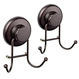 HASKO accessories - Powerful Vacuum Suction Cup Hooks Heavy Duty Organizer for Towel, Bathrobe and Loofah - Shower Hooks for Bathroom & Kitchen - Adhesive 3M Stick Discs, Bronze (2 Pack)