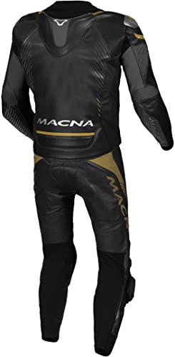 Macna Unisex Tronniq Lederkombi für Motorrad, perforiert, D-Form Overall, Gold, 58