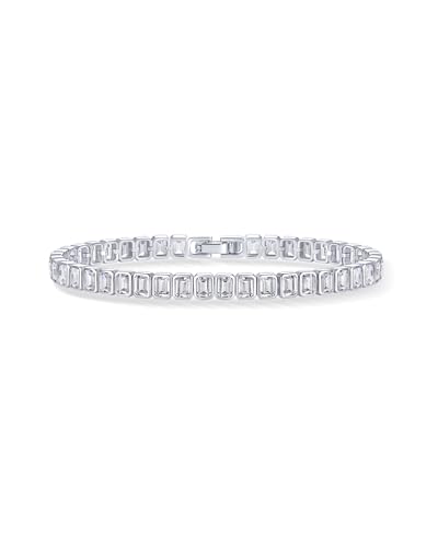 PAVOI 14K Gold Plated Emerald Cut Cubic Zirconia Classic Tennis Bracelet for Women