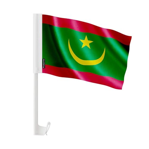 Drapeau voiture Mauritanie 14x21cm lot de 20 drapeaux faciles à fixer pour vitre