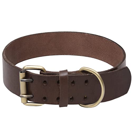 Collare per Cani in Pelle Marrone - Resistente per Razze Forti, Taglia Media/Grande/XL con Ferramenta Rinforzata