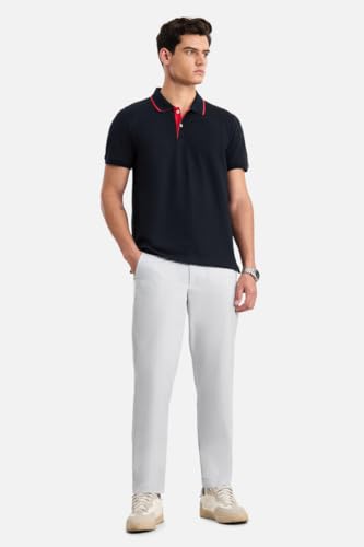 Image of SNITCH Men Trousers Casual Wear | Regular Fit Mid Rise Straight Leg Solid Pattern | Durable Polyester & Plain Weave Fabric for Daily Use & Office Outings