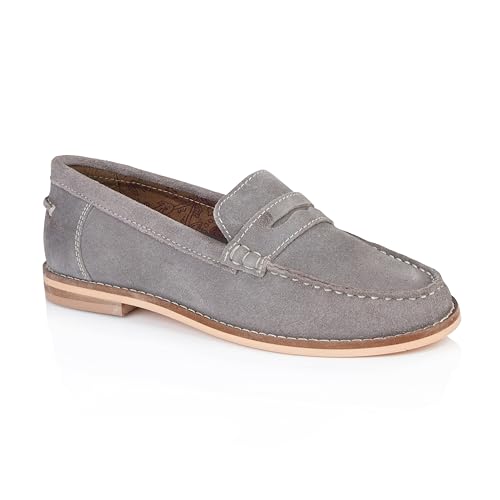 Silver Street London Ellie Premium Suede Leather Women's Loafers & Moccasins Extra Padded Breathable Summer Shoes for Women Comfortable Moccassins Slip On Flats, Grey, UK 5