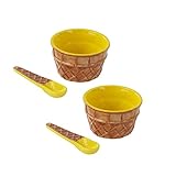 Yellow Ice Cream Sundae Dessert Bowl with Spoon 8oz - Set of 2