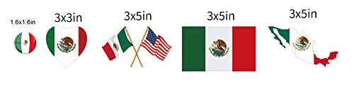 Image of Set of 5 Mexico National Flag Themed Sticker Decal of Mexican Flag, Country Map, Pop Socket shape, Heart shape and one with USA Flag for Car, Phone, pop sockets, Laptop, Mug, Bottle, Textbooks