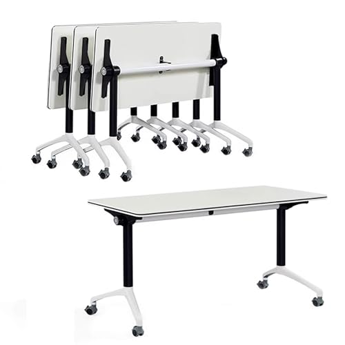 Mesa de conferencias Plegable con Ruedas Escritorio móvil for Oficina en casa Fácil Montaje for Salas de reuniones/aulas/formación/informática(2PCS,120x50cm/47x19.7in)