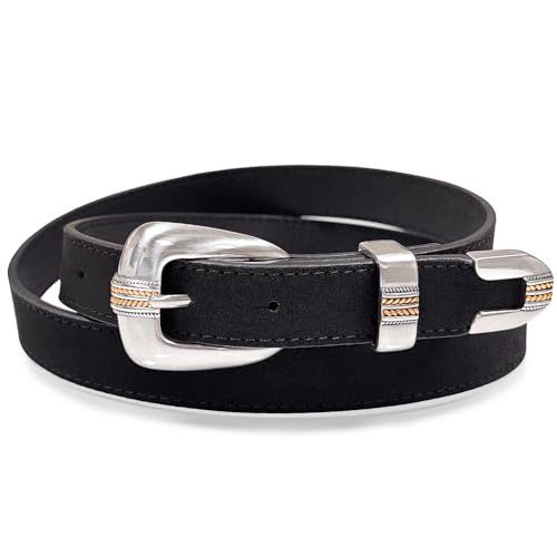 Belts.com Square or Oval Antique Buckle Casual Jean Suede Leather Belt 1-1/2