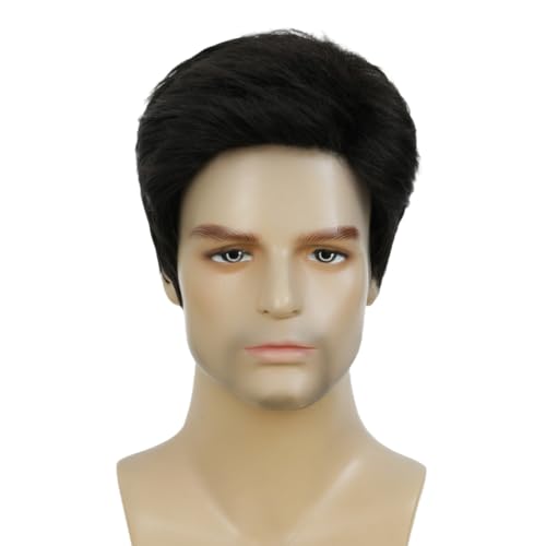 Image of Swiking Black Short Wig for Men Natural Layered Fluffy Soft Hair Wigs for Male Guy Daily