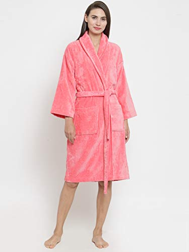 TRIDENT Classic 100% Cotton Shawl Collar Bathrobe, Dressing Gown, Super Soft, Absorbent - Perfect for Gym, Shower, Spa, Hotel Robe, Vacation- Large- Strawberry Pink