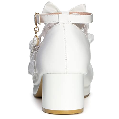 Elerhythm Women's Mary Jane Platform Chunky Block Heels Cute Cosplay Kawaii Bow Lace Dresses Cross-Tied Round Toe Ankle Strap Shoes4