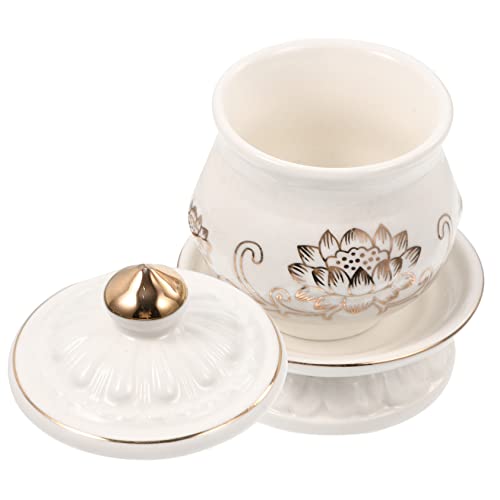 SMASOLO Coppa Offerta Buddista in Porcellana Bianca con Design Intagliato Ciotola Decorativa e Meditazione Spesso e Lavorazione Fine