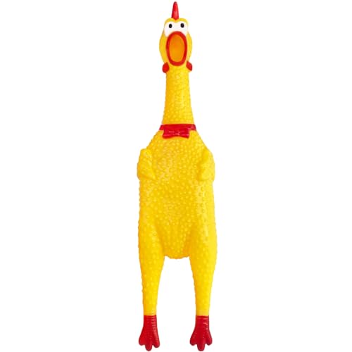 Rubber Chicken 12 Inch Yellow Screaming Chicken Dog Toys Squeeze Squawking Chickens Prank Noise Maker Dog Toys for Silly Novelty Party Favors Family Games