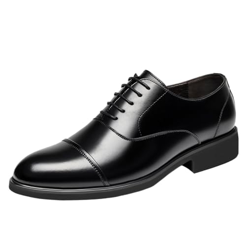 Men's Genuine Leather Oxford Dress Shoes with Height Boost Design Business Formal Wedding Shoes for Groom Comfortable Lace Up Low Cut Shoes for Men(10.5)