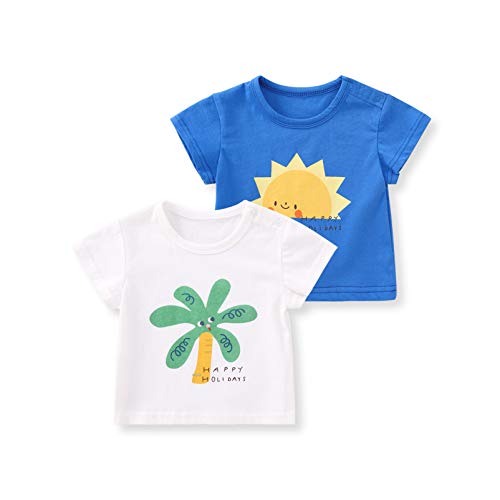 pureborn 2-Pack Toddler Boys Graphic Cotton Tees Summer Short Sleeve T Shirt Palm/Sun 2-3 Years