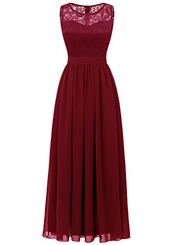 Dressystar - Vestido de noche básico de gasa, sin mangas, largo hasta el suelo Rojo oscuro. L