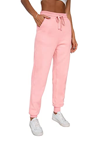 Reoria Women’s Winter Warm Pants Thick Sherpa Lined Athletic Jogger Drawstring Fleece Lined Sweatpants With Pockets Pink X-Large #TOP1