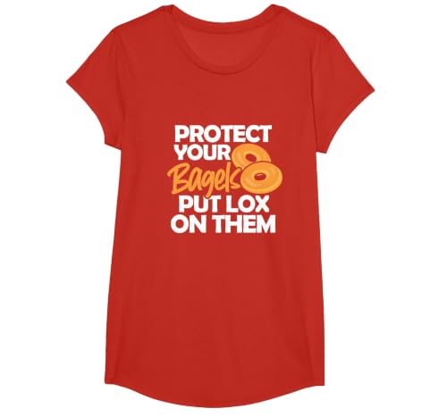 Bagel Funny Protect Your Bagels Put Lox On Them T-Shirt, Girls, Red, Small