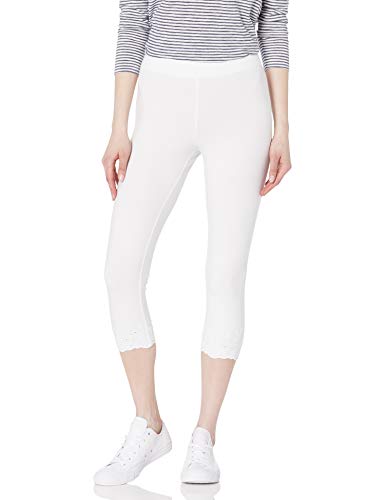 HUE Women s Hem Cotton Capri Leggings, White-Embroidered Eyelet, L