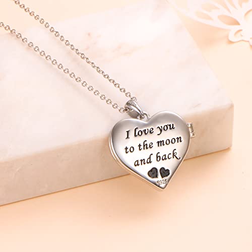Ladytree S925 Sterling Silver Love Heart Mother and Daughter Keepsake Hold Pictures Photo Locket Memory Pendant Necklace Gifts for Women Grandma Mother Daughter4