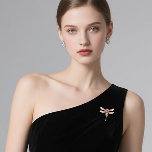 Image of Dragonfly Brooch and Pins for Women Enamel /Rhinestone Crystal Dragonfly Animals Brooches Jewelry for Mom Wife Elegant Dress Accessories Birthday Gifts