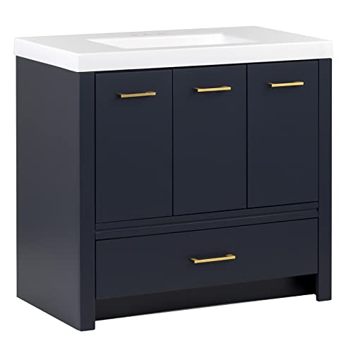 Spring Mill Cabinets Hali Bathroom Vanity With Sink, 36.5" W X 18.75" D X 34.14" H, Deep Blue #TOP7