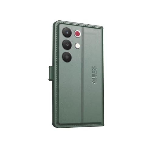 Image of AIBEX Compatible for Realme Narzo 90X 5G / Realme C85 5G / Realme 15X 5G Flip Cover Leather Finish | Inside TPU with Card Pockets | Wallet Stand | Complete Protection Flip Case Green