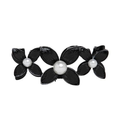 Image of Radhu & Kabby Antique Black Floral Hair Claw Clip for women | Pearl Embellished | Elegant Strong Hold Hair Accessory for Wedding, Party & Festive Styling | Pack of 1