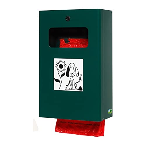 Dispensador de bolsas para excrementos de perro B 81, alto x ancho x profundo 430 x 265 x 148 mm, con inserto interior, galvanizado y pulverizado, RAL 6005, color verde musgo, chapa de acero