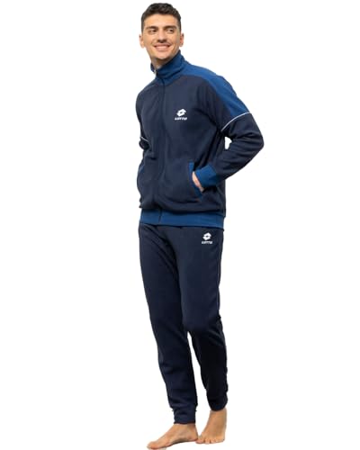 Lotto Tuta Pile Uomo Calda Invernale Stile Sportivo - Tuta Relax Uomo Molto Calda Taglie S M L XL XXL in Pile con Zip (IT, Testo, XL, Regular, Regular, Blu 221)