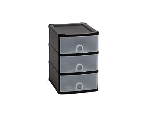 M1SS 1 X Handy 3 Drawer Tower Black/Clear - 3 Drawer Plastic Storage Tower Unit Black & Clear Plastic Storage chest of Drawers Space Saving Desktop Home Bathroom School Stationary Files - Made in UK