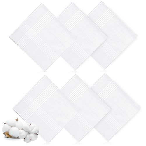 Ahardaim 6 Pcs Handkerchiefs for Men 100% Soft Cotton White Mens Handkerchiefs Large Classic Hankies for Men