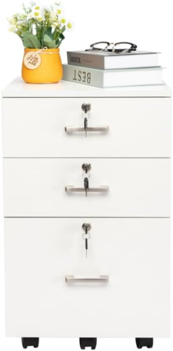 FCH White Wood Grain Density Board Three Drawers Wooden Filing Cabinet