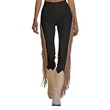 Pantalones de flecos estilo occidental bohemio, con pernera acampanada y borlas, estilo retro casual de pierna ancha, Negro , XL