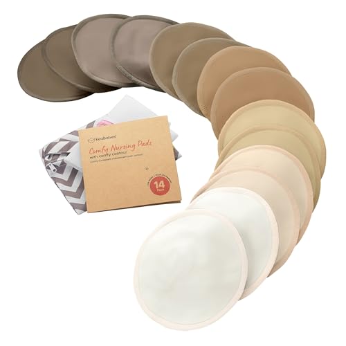 Image of Organic Nursing Pads - 14 Washable Breast Pads for Breastfeeding, Wash Bag, Viscose Derived from Bamboo Reusable Nipple Covers for Breastfeeding Essentials, Soft & Absorbent (Coffee, L 4.8")
