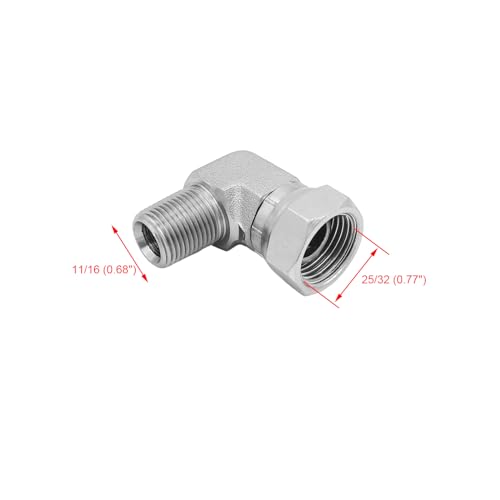 Image of (2-PACK) 1501-06-08 Hydraulic Hose Adapter Fitting 3 /8 inch Male (3 /8 inch-18NPTF) x 1 /2 inch Female (1 /2 inch-14NPSM) Swivel 90 Elbow SAE Pipe Joints Tube Connector Carbon Steel