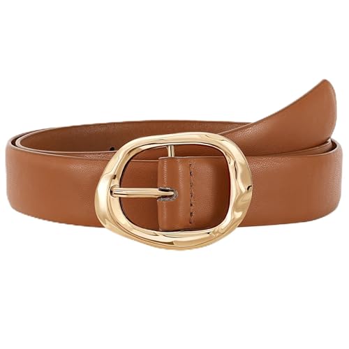 JASGOOD Women Leather Belt for Jeans Pants Ladies Casual Waist Belt Fashion Women Belt with Gold Buckle