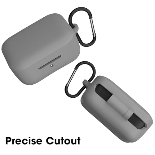 Image of Sounce Earphone Case Cover for Boat Airdopes 800 TWS Soft Silicone Skin Case Cover Shock Absorbing Protective Case with Keychain [Front LED Visible] - Grey