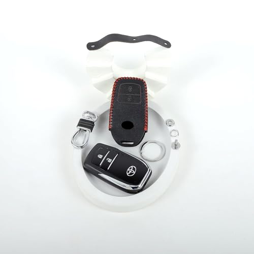 Image of Leather Smart Car Key Cover Case with Metal Hook Keychain Toyota Fortuner, Innova Crysta (Black)