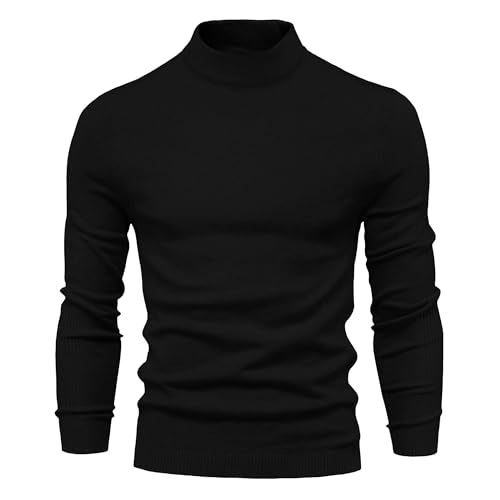 DGHM-JLMY Men's Ribbed Slim Fit Middle Neck Sweater Lightweight Casual Basic Knit Tops Long Sleeve Knitted Pullover