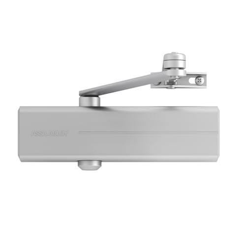 Vachette Ferme-Porte à Pignon Crémaillère et Bras Compas DC140 - Idéal Portes Coupe-Feu et Étanches à la Fumée - pour Portes jusqu'à 1250 mm de Large Droite ou Gauche - Force 5 jusqu'à 100kg - Argent