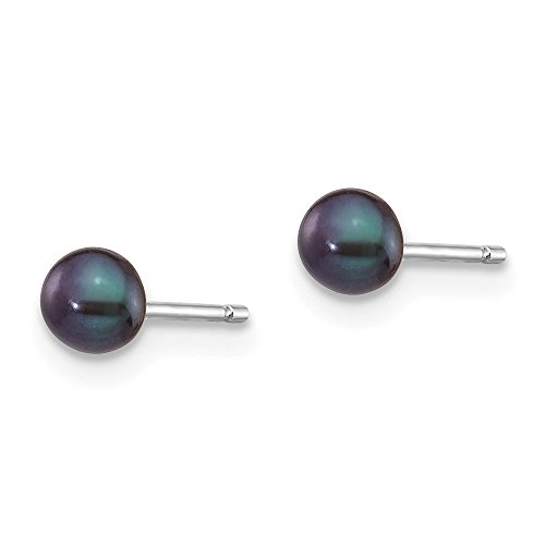 Solid 14k White Gold 3-4mm Black Button Freshwater Cultured Pearl Stud Post Earrings mm2