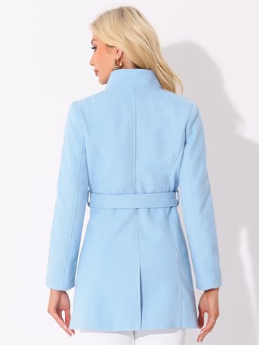 Image of Allegra K Women's Winter Elegant Stand Collar Overcoat Long Belted Pea Coat