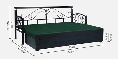 Image of 3 Seater Metal Sofa Cum Bed with Hydraulic Storage | Sofa Set for Living Room, Bedroom, Guest Room| Queen Size Convertible Sofa Bed | Comfortable Seating Sofa Peacock & Black