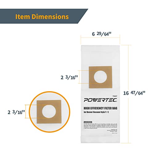Image of POWERTEC Type Y Vacuum Bags 10 PK for Hoover Style Y, Z, YZ WindTunnel Upright Vacuum Cleaners, Replacement Dust Bags for 4010100Y, AH10040 and AH10165 (75057V)